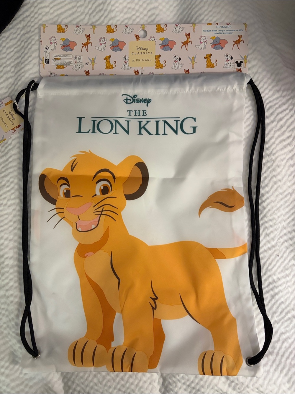 Disney The Lion King Drawstring Backpack - Simba Print, White/Yellow